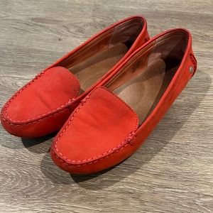 UGG nubuck leather driving loafers in poppy red size 7.5